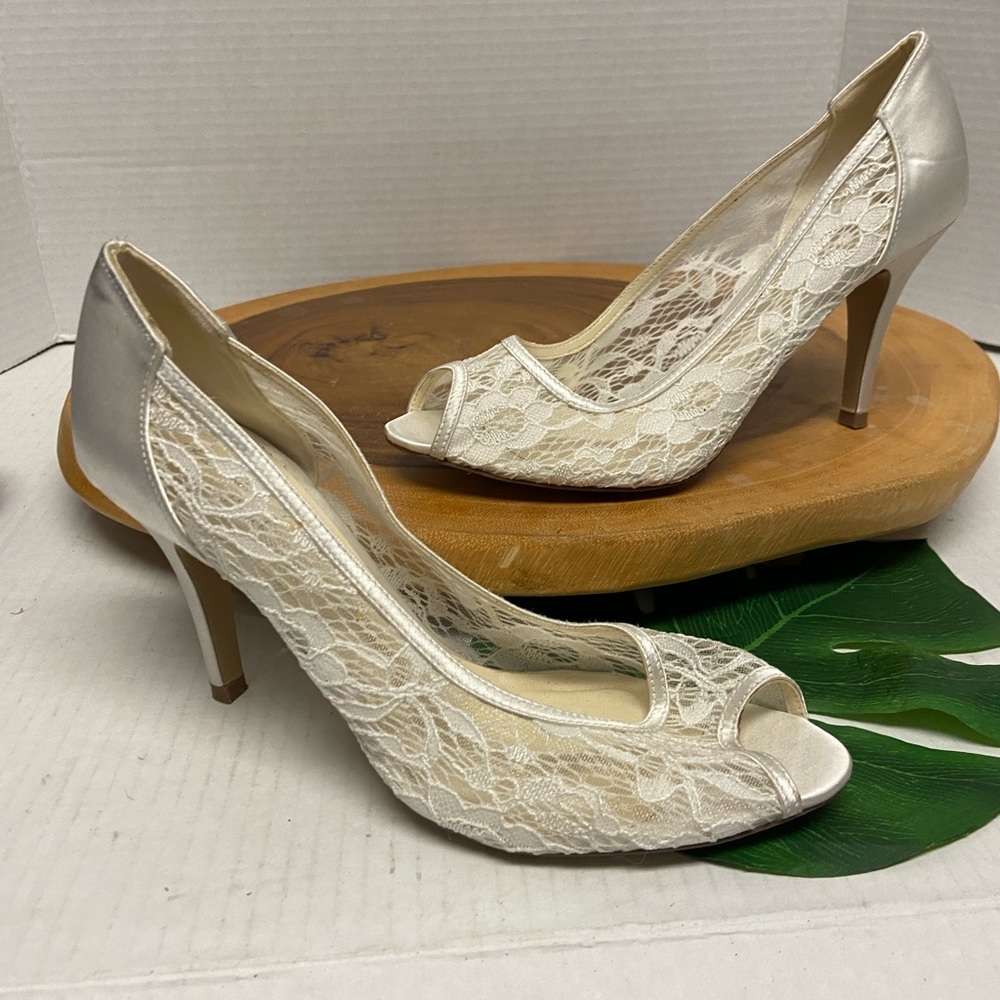 Paradox London Pink White Lace Peep Toe Heels